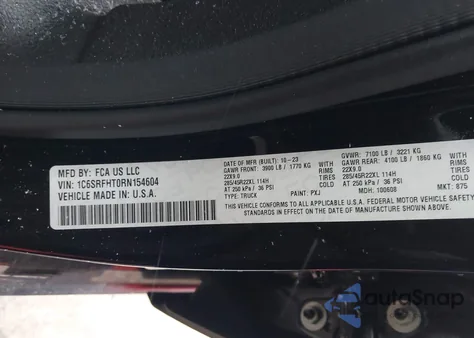 2024 Ram 1500 Limited 4X4 5'7 Box из США, поврежденный, VIN 1C6SRFHT0RN154604